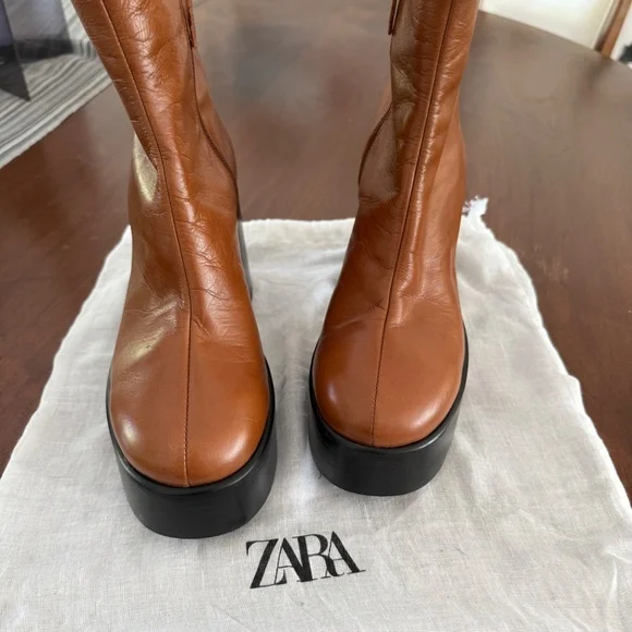 ZARA Leather Platform Heeled Anke Boots - EU 40 (fits like 39/9) - Picture 2 of 7